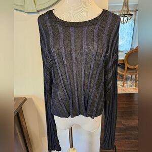 Aritzia Babaton Size XS Black Blue Striped Viscose Cropped Drop Shoulder Sweater